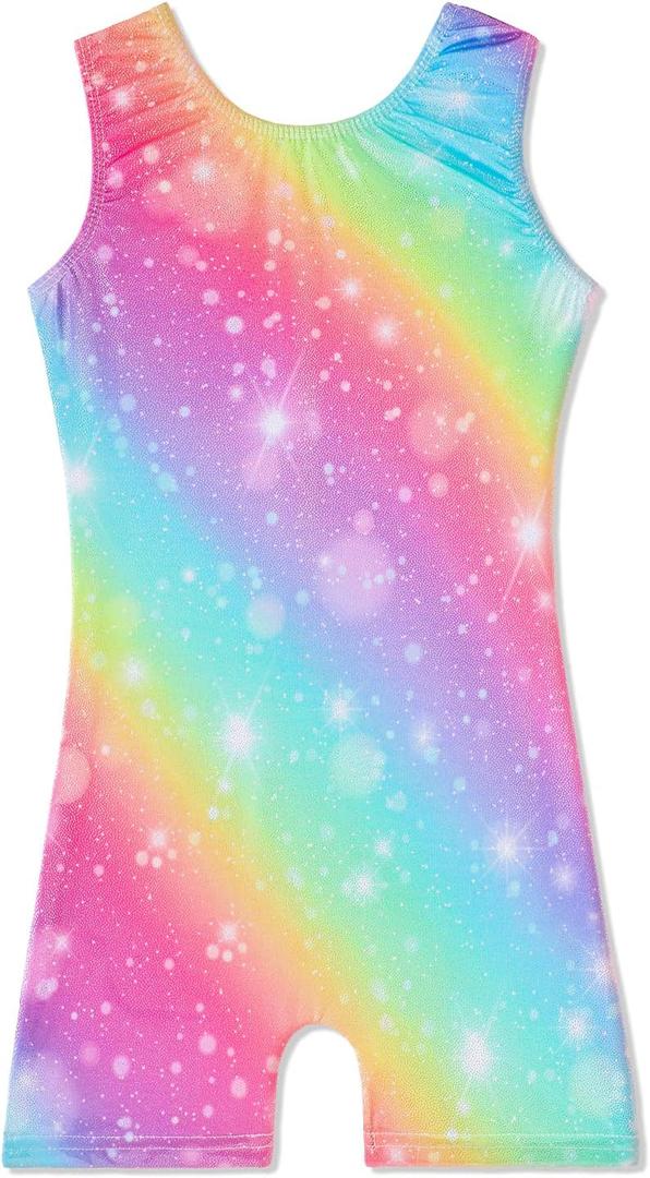 Leotards for Girls Gymnastics Toddler Dance Biketards Mermaid Unicorn Athletic Dance Wear Shiny Rainbow Blue Hotpink (5-6 Years)