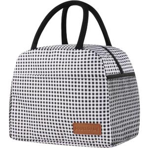 Lunch Bag Women/Men Lunch Box Women/Men (Black+White Grid)