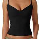 QINSEN Womens Spaghetti Strap Sweetheart Neck Sleeveless Top Slim Fit Going Out Camisole Basic Top (Small, Black)