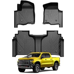 KUST Floor Mats for 2020-2026 Chevy Silverado/ GMC Sierra 1500/ 2500HD/ 3500HD Crew Cab with Rear Underseat Storage Box, Front Bucket, All Weather Car Mats for Silverado Accessories TPE Rubber