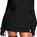 GOKATOSAU Women's Sexy Casual Off Shoulder Long Sleeve Lace Up Loose Club Mini Dress (M, Black)