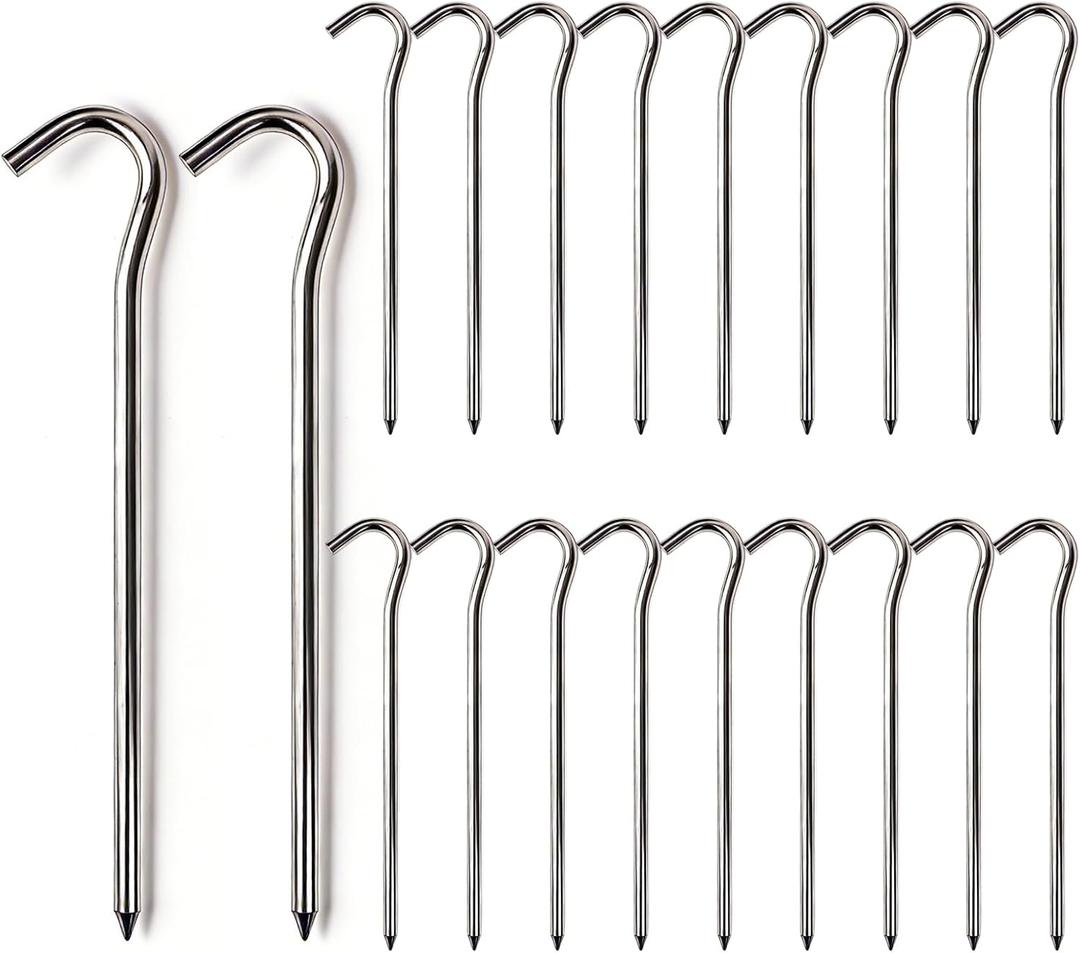 Metal Tent Stakes Heavy Duty 7 Inch Camping Tarp Stakes for Outdoor 20 Pack Garden Edging Fence Hook Metal Ground Stakes for Camping Shelters Tarp Tent Spikes for Canopies Aluminum Tent Stakes