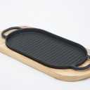 Cast Iron Sizzler Hot Serving Dish & Wooden Stand/Sizzler Plate - 12 X 6"