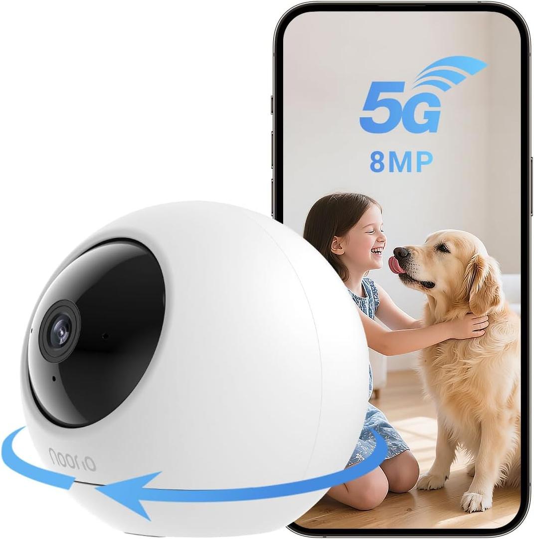 Noorio 4K Indoor Security Camera with 5GHz WiFi - 360 Pan Tilt Pet Camera for Dogs & Cats, Dog Monitor with Speaker, No Subscription Needed, Alexa Compatible, Motion Tracking, Night Vision-Model T120