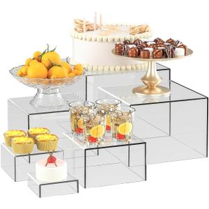 6 Pcs Clear Acrylic Boxes for Display as Buffet Risers and Stands, Food Risers for Party, Table, Stands, including 8", 7", 6", 5", 4", 3" (Small, 6Pcs, Clear)