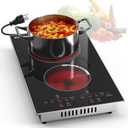 2 Burner Electric Cooktop - 110v Countertop and Built-in Electric Stove 2000W, 12 Inch Ceramic Stove with Residual Heat Indicator, Over-Temperature Protection, Knob Control, 110-120V Plug in, 12 Inch Plug Touch