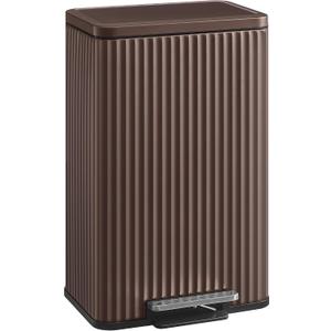 SONGMICS Trash Can, 13 Gallon (50 L) Garbage Can for Kitchen, with Lid, Pedal, and Removable Inner Bucket, Soft Close, Stainless Steel, 15 Trash Bags (Code K) Included, Brown ULTB586MZ01