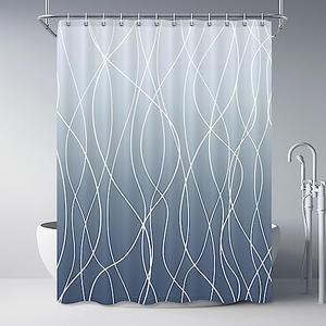 Punkray Ombre Blue Shower Curtain for Bathroom with Hooks, White Shower Curtain Set, Stripe Bath Curtains Decorative Shower Curtains Water Repellent Washable, 72 x 84