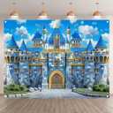 8x6ft Polyester Blue Medieval Castle Photography Backdrop Knight Royal Stone Wall Sky Cloud Background Kids Birthday Party Decorations Photo Props