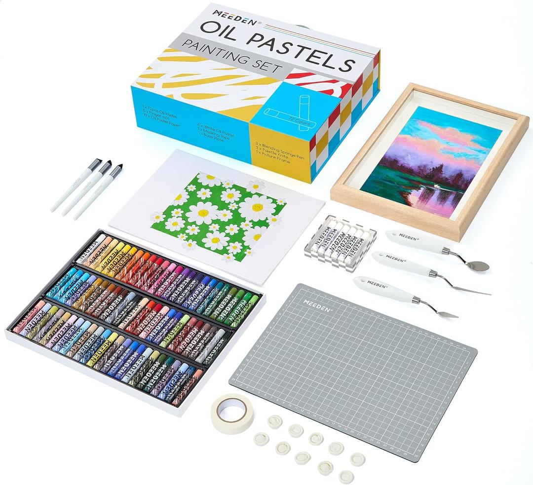 MEEDEN Soft Oil Pastels Set: 102Pcs Oil Pastel Kit with 72 Colors & 6 White Pastel - All in One Oil Crayons with Paper, Palette Knife, Masking Tape - Art Supplies for Artists Beginners Adult Christmas