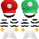 2 Set Halloween Role Cosplay Accessories Set for Adult Red and Green Hats Gloves Beard Accessories Them Party Cosplay
