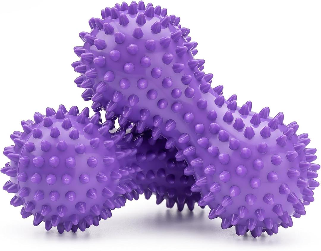 Peanut Shape PVC Hard Spiky Massage Ball Trigger Point Deep Tissue Massaging Hand Foot Massager Roller Ball Tension Muscle Relax - 2 Pack, Purple (Purple)