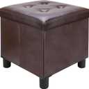18 Inches Cube Storage Ottoman, Faux Leather Collapsible Square Folding Ottoman Furniture with Storage for Living Room Bedroom, Foot Rest Foot Stool with Legs, Brown 18x18x18 Inches