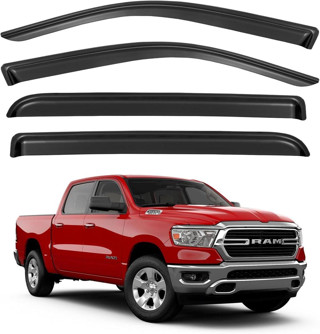Window Visors Rain Guards for 2019-2026 Dodge Ram 1500 Crew Cab (New Body Style), Out-Channel Window Vent Wind Deflectors Visors Shades for 19-26 Ram 1500 Full-Size Cab