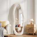Koonmi 24"x63" Irregular Mirror Full Length, Flannel Floor Mirrors, Full Body Standing Mirror Wall Mounted with Flannel Wrapped Frame for Bedroom & Living Room, Beige