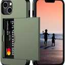 Nvollnoe for iPhone 14 Case with Card Holder Heavy Duty Protective Dual Layer Shockproof Hidden Card Slot Slim Wallet Case for iPhone 14 for Women&Men(Green) (Green-Regular Storage)