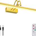 Picture Light, 16in Wireless Battery Wall Lighting, Remote Art Lights for Paintings with Timer and Dimmable for Display Photo, Frame, Portrait, Dartboard-Spray Painted Gold