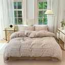 Nayoroom Brown Gingham Comforter Set Queen Size Tan White Plaid Checkered Comforter 3 Pieces Soft Lightweight Grid Dorm Bedding Set for All Seasons