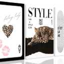 3Pcs Trendy Leopard Canvas Wall Art,Vintage Preppy Aesthetic Stylish Leopard skateboard Funky Lucky 8Ball Cheetah Artwork Posters Print for Bedroom Living Room Bathroom Decoration12X16in Framed, 16"Lx12"W
