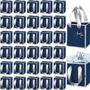 Yeaqee 50 Pcs Mini Metallic Paper Gift Bags with Handles 4x2.75x4.5'' Tiny Small Gift Bags with Thank You Tag for Wedding Graduation Birthday Party Return Gifts Jewelry Business (Navy Blue,Silver)