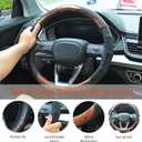 Wood Grain Steering Wheel Cover Car Steering Wheel Covers 14.5-15 inch with Coasters Microfiber Leather Splicing Breathable Anti-Slip Durable Universal Auto Steering Wheel Protective