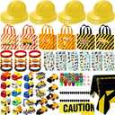 Sratte 148 Pcs Construction Birthday Party Supplies Include 12 Construction Hats, 24 Truck Toys, 12 Vehicle Stickers, 12 Silicone Bracelet, 12 Goodie Bag, 24 Stamps, 50 Shovels, 1 Tablecloth,1 Tape