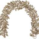 3 Pcs 6FT Christmas Garland Champagne Gold Glittered Artificial Holly Leaves for Mantle Christmas Tree Decorations Indoor Outdoor Hanging Garland Ornaments Garden Door Wall Window Stair Home Decor