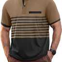 Mens T-Shirts Short Sleeve Button Casual Stylish Basic Tees Work Striped Shirts Henley Summer Lightweight Stretch Top (XXL)