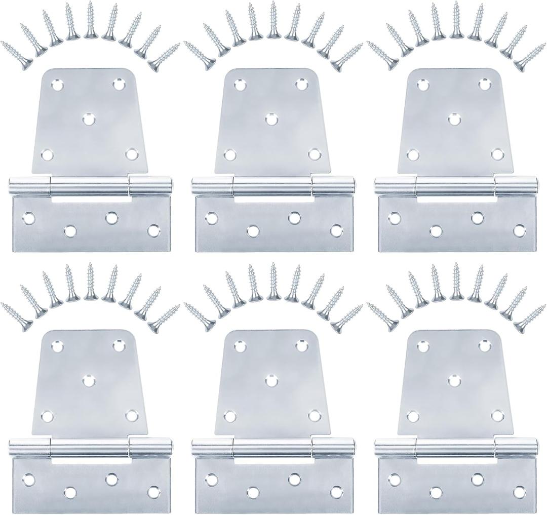 Heavy Duty Gate Hinges 3.5 inch 6 Pack Extra Thick Industrial T Hinges Barn Door Shed Door Hinges for Large Wooden Gates Wood Fence Outdoor - Zinc Iron Finish (Screws Included) (Silver)