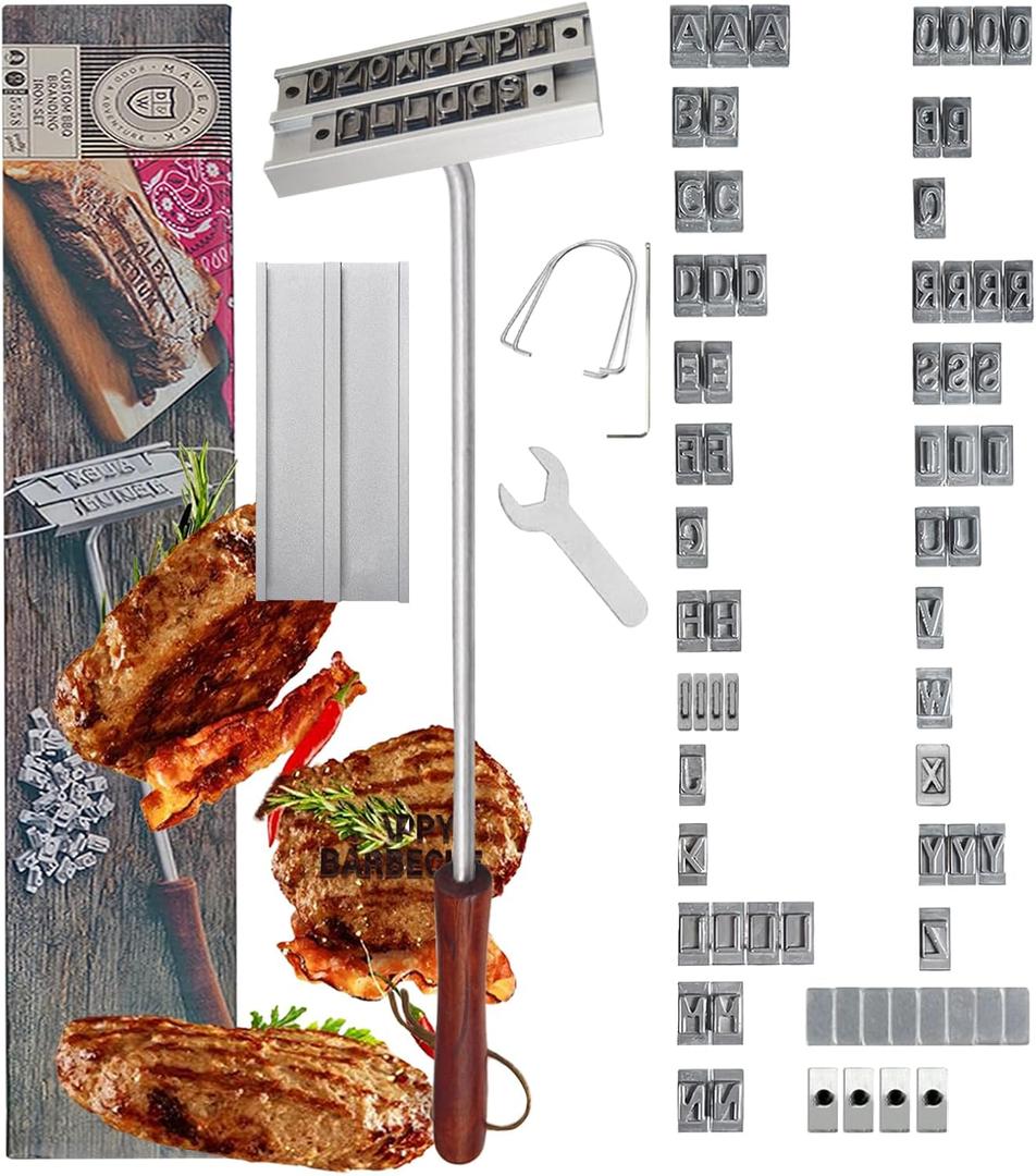 Branding Iron for Wood, Branding Irons Personalized with Changeable Letters for Grilling, for Branding Steaks, Burgers, Chicken, Meat, Reusable