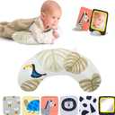 Taf Toys Tummy Time Set with Ergonomic Cushion, Double-Sided High Contrast Black & White Flash Cards & Mirror Card, Developmental Baby Play Mat Accessories & Card Stands for Newborn Infant Tummy Time