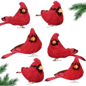 Namalu 6pcs Sisal Birds Cardinal Christmas Ornaments, Sisal Cardinal Ornaments with Metal Clip, Birds Tree Decorations for DIY Crafts Christmas Tree Gardening Wreath Decor(Red)