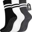 Pilates Socks with Grips for Yoga, Barefoot, Ballet, Barre, Hospital Non Slip Anti Skid Socks for Women and Men (3 Pairs-black White Grey)