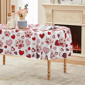 Horaldaily Valentine Tablecloth 6084 Inch Oval, Claws Shaped Love Hearts Washable Table Cover for Party Picnic Dinner Decor (Pink/Red)
