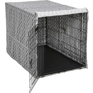 MidWest Homes for Pets XL Dog Crate Cover with Teflon Fabric Protector, Poly-Cotton Privacy Kennel Cover Fits Most 48-inch Crates, Gray Designer Print, Washable, Reduces Barking (Gray Geometric Pattern)
