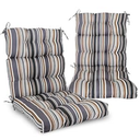 EAGLE PEAK Tufted Outdoor/Indoor High Back Patio Chair Cushions, Set of 2, 46'' x 22'', Beige Stripe