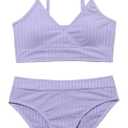 Milumia Girl's Cute Two Piece Swimsuit V Neck Spaghetti Strap Wireless Bikini Set,15-16 Y