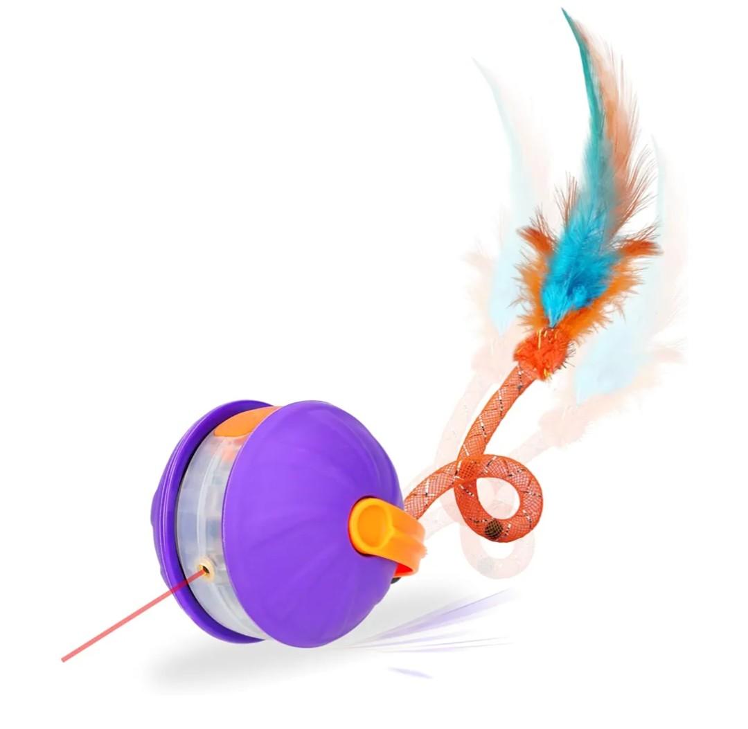 Interactive Cat Toys for Indoor Cats 4-in-1, Ball & Laser Pointer for Adults Cats with 3 Interchangeable Tails, Rechargeable Teasing Pet Toy for Kittens