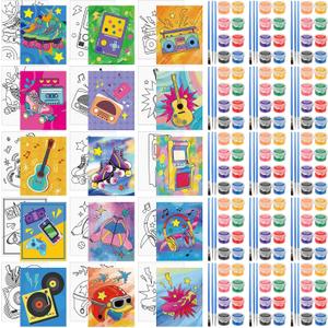 Sherr 15 Pack 75 Pcs Pre Drawn Painting Canvas for Adults 8 x 10 Inch Pre Painted Canvas Sip and Paint Party Favors Kit for Adults Paint Party (90s Vintage Style)