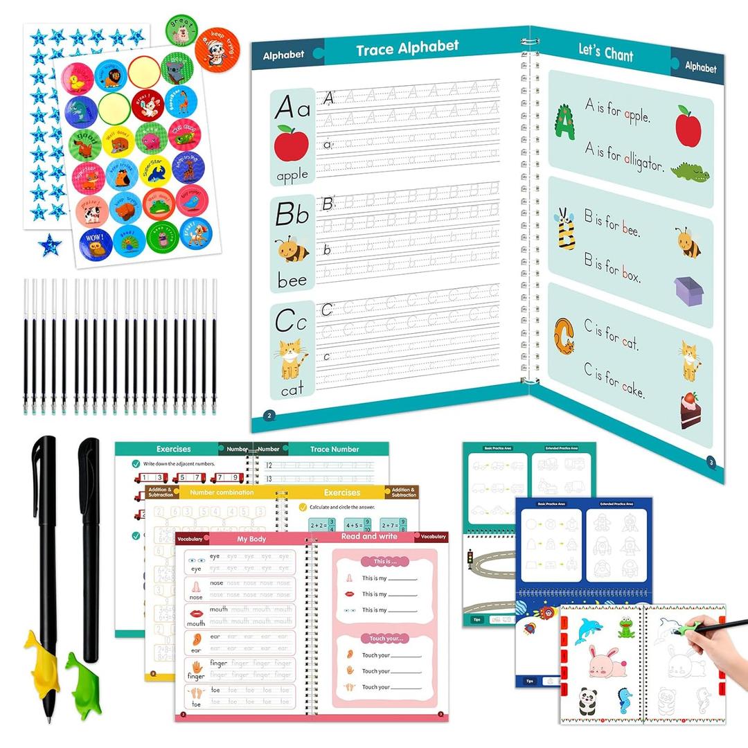 Grooved Handwriting Practice for Kids, Magic Grooved Writing Practice Books, 7 Reusable Tracing Workbooks for Preschool & Kindergarten, Learn Letters & Numbers for Ages 38 (7)