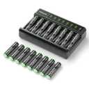 HiQuick Rechargeable AAA Batteries with 8 Bay Battery Charger,1.2V 1100mAh Low Self-Discharge Ni-MH AAA Batteries 16 Pack with Battery Charger for Ni-MH/NiCD AA/AAA Rechargeable Batteries