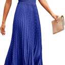 PRETTYGARDEN Women's Midi Summer Dresses Casual V Neck Swiss Dot Ruffle Sleeveless A Line Beach Sun Dress (Blue, Small)