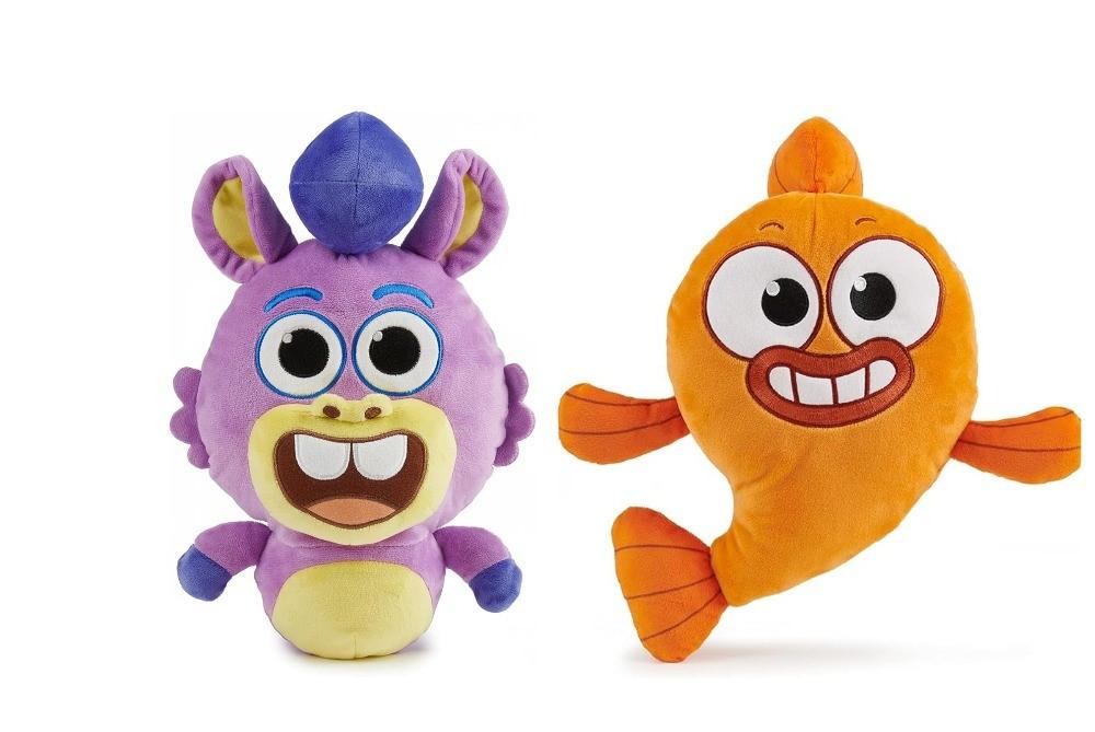 Set of 2: WowWee Pinkfong Baby Shark Offical 12" Fin Friend Plush with Sound - Chucks, Purple + WowWee Pinkfong Baby Shark Offical 12" Fin Friend Plush with Sound - William, Orange
