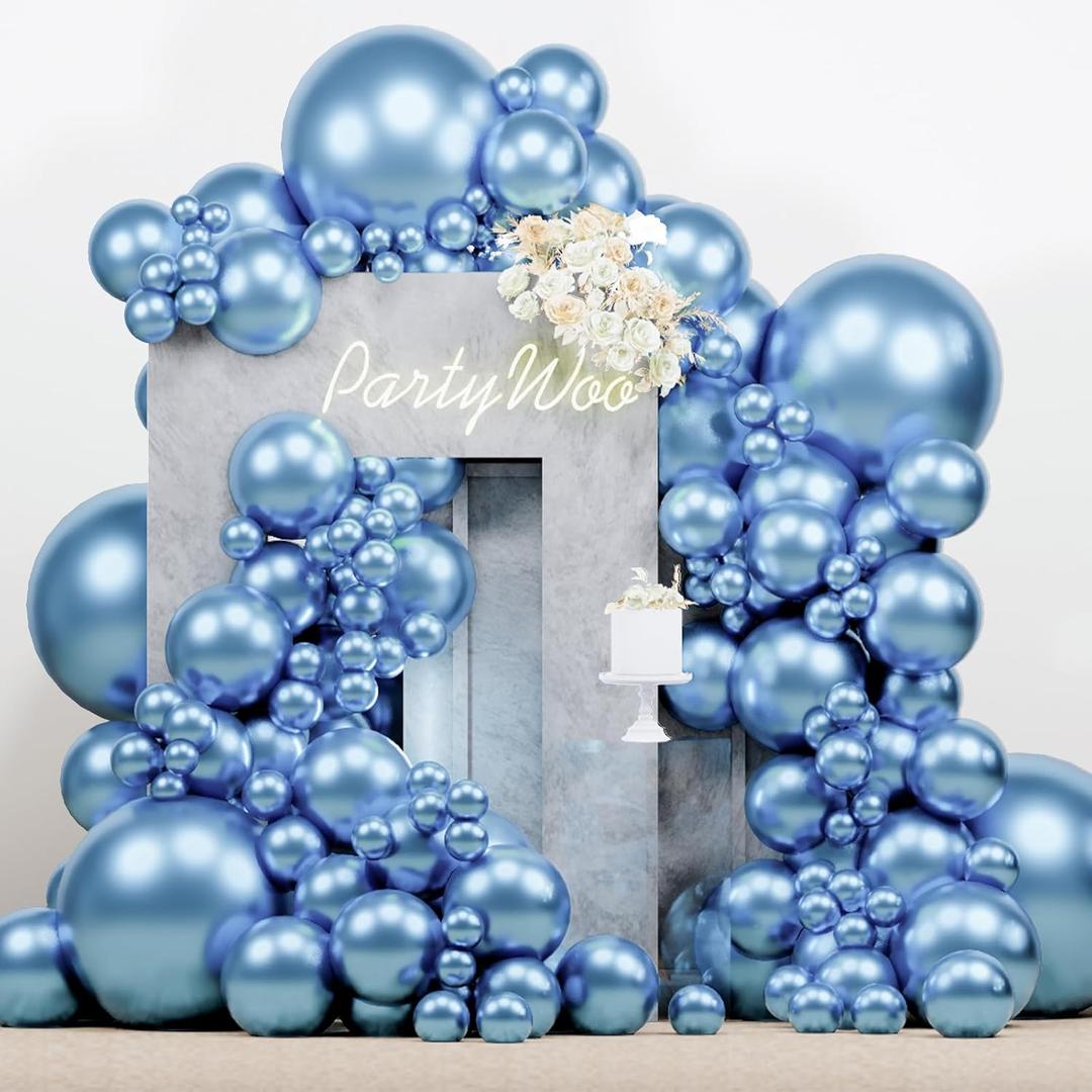 PartyWoo Metallic Light Blue Balloons 140 pcs Different Sizes of 18 12 10 5 Inch Metallic Baby Blue Latex Balloon Arch Kit Garland for Graduation Baby Shower Birthday Party Decorations Blue-G119
