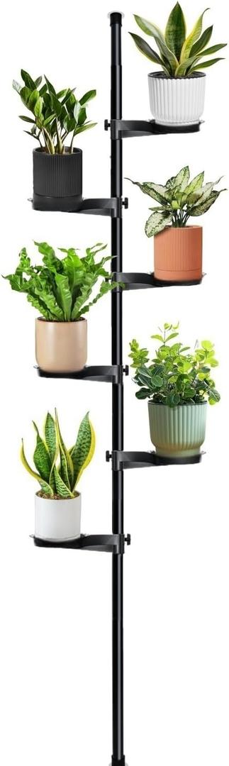 Tension Rod Plant Stand, Plant Poles for Hanging Plants Indoor, 6 Tier Tension Pole Plant Hanger, Floor to Ceiling Plant Pole with 6 Trays Hanging Plant Stand (Fit 3.6-10ft Ceiling)