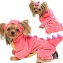 Halloween Costume for Pet Dog Cat Dinosaur Plush Hoodies Animal Fleece Jacket Coat Warm Outfits Clothes for Small Medium Dogs Cats Halloween Cosplay Apparel Accessories (X-Large, Pink)