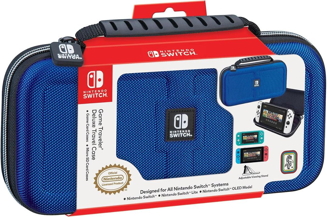 RDS  Officially Licensed Nintendo Switch Deluxe OLED, Nintendo Switch, & Switch Lite Game Traveler Case - Purple Ballistic Nylon, Viewing Stand, & Bonus Game Cases, #1 Selling Case in USA (BLUE)
