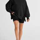 SHEWIN Womens Oversized Reverse Seam Sweatshirt Casual Long Sleeve Pullover Tops Lightweight Loose Crewneck Sweatshirts (Black, S)