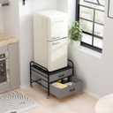 Mini Fridge Stand with Storage, WAYTRIM Kitchen Fridge Stand Mini Fridge Organizer Stand for Dorms Refrigerator Stand with Metal Frame Wooden Tabletop 4 Swivel Wheels for Mobility, 2 Drawer