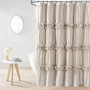 Camel Ruffle Shower Curtain, Vintage Handcrafted Bow Tie Bath Curtain for Master Bathroom, Ruched Microfiber Bathroom Curtain with 12 Buttonholes, 72" W x 84" H (LQ-10) (72"W x 84"L (Pack of 1), Camel-w)
